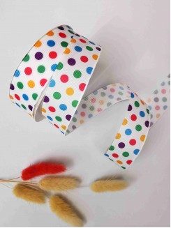 Лента репсовая с рисунком "Цветной горох" 2,5см. (белый)